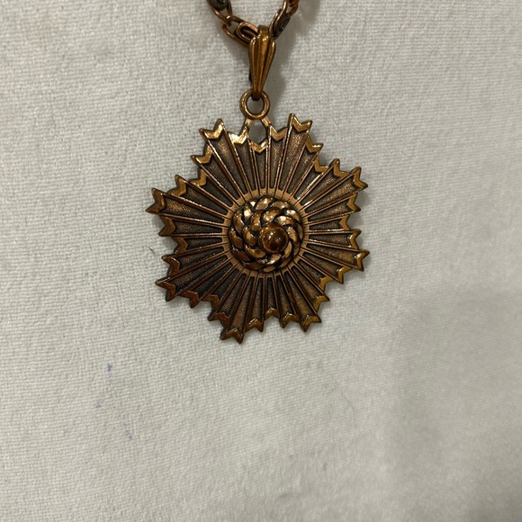 Elegant Vintage Copper Starburst Pendant Necklace Retro Rare Dramatic - Picture 2 of 6
